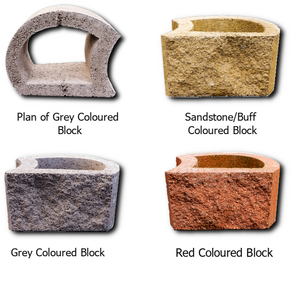 A picture showing the available colour choces of the concrete blocks